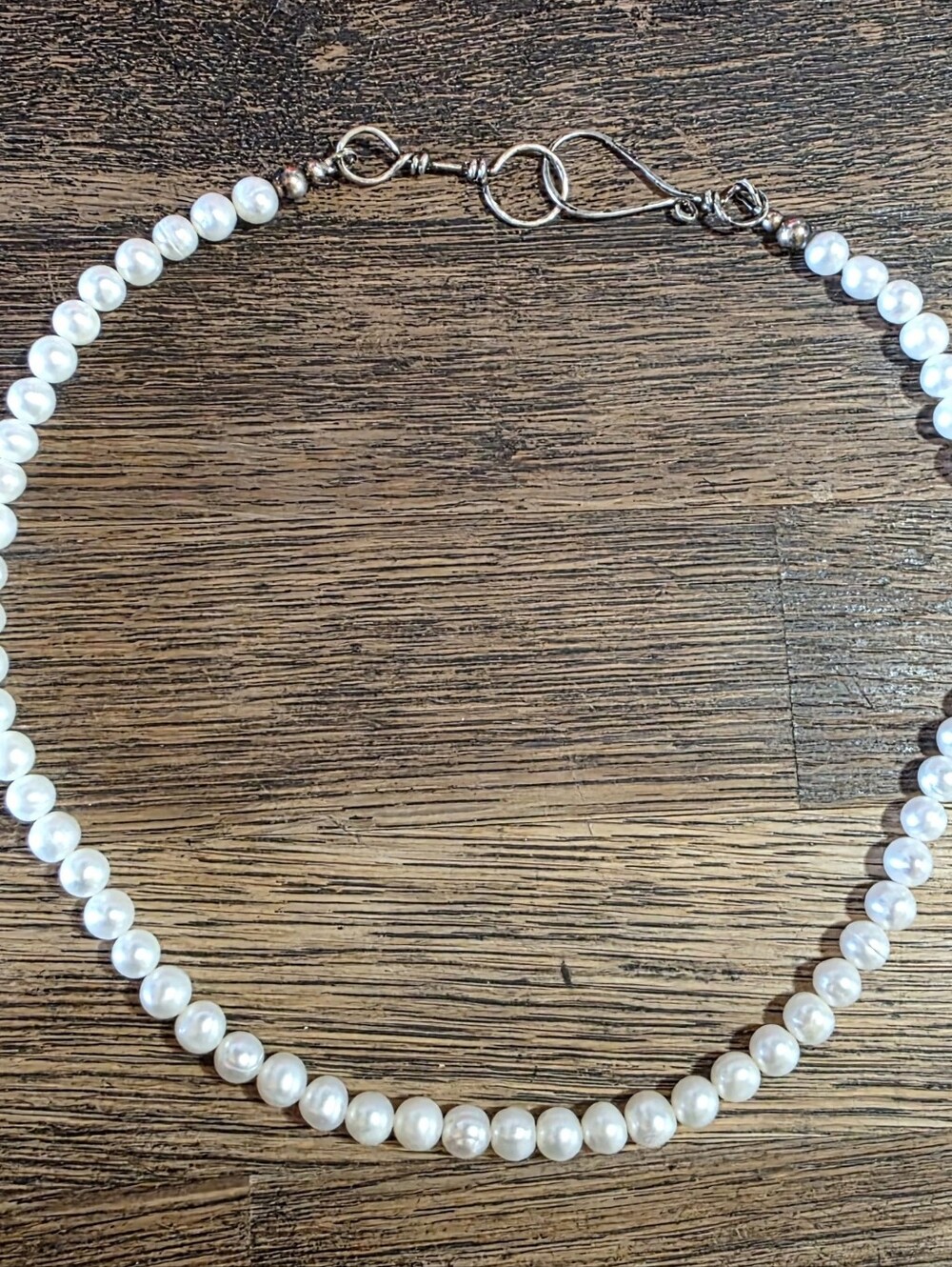 White 5.5 mm Freshwater Pearl & Artisanal Sterling Silver Clasp Necklace 17"